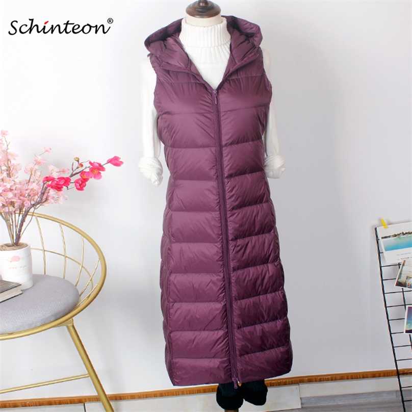 

Schinteon Women Ultra Light Down Long Vest with Hood Casual Slim Waistcoat White Duck Down Gilet Arrival 211108, Red