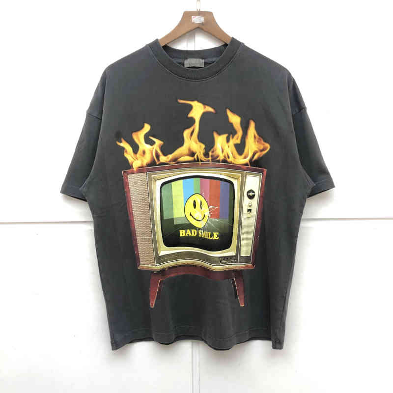 

Heavy Fabric Vintage T Shirt Women Men Quality Print Washed Top Tees, White;black