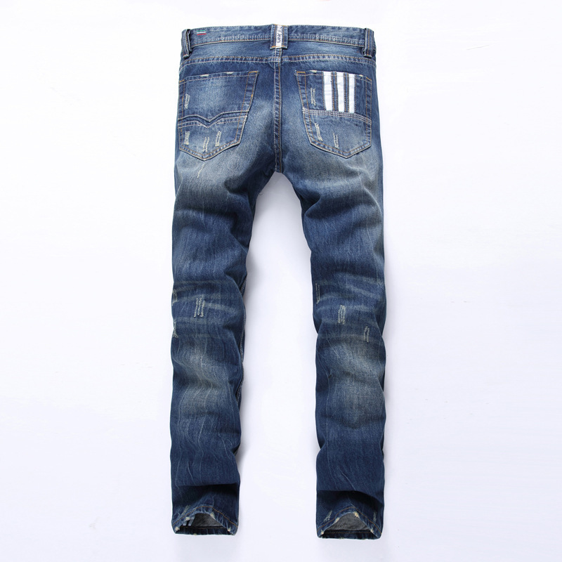

2017 New Hi-Q Men's Jeans Straight New Brand Jeans Blue Denim with Hole Male Pants Button Fly Slim Men's Scratched Trousers S1012