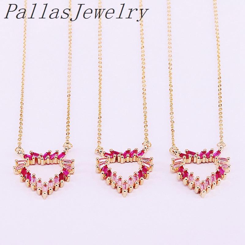 

Pendant Necklaces 10Pcs Gold Color Top Quality Micro Pave Cubic Zirconia Heart Fashion Jewelry Necklace