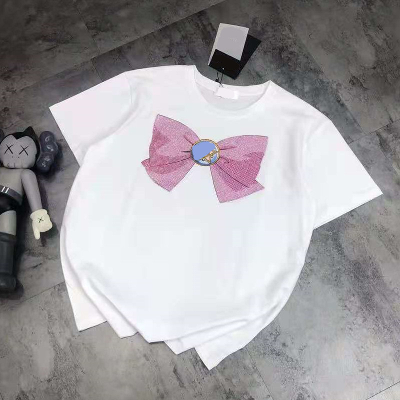 

t shirt 21 spring and summer fashion brand bow five pointed star printing drill age reducing fresh women's short sleeves, White