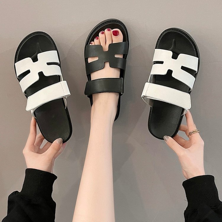 

2021 spring net red casual sandals women's open toe one line with Roman flat slippers Luxurysss designersss shoes yw, Black