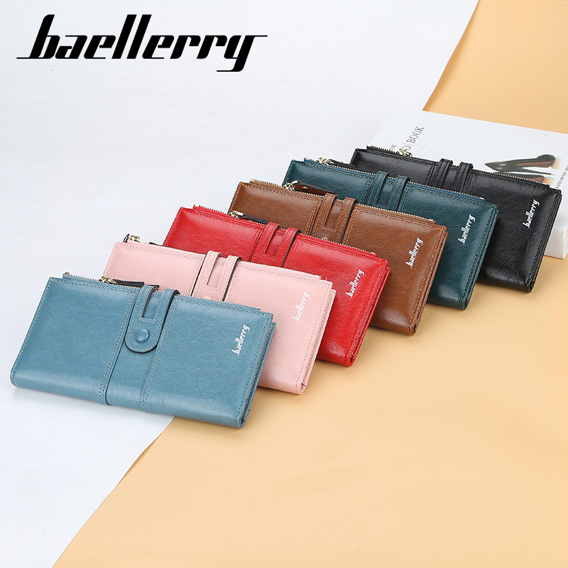 

Women Vintage Wallet PU Leather Two Fold Long Wallets With Zipper Pocket Fashion Purse High Quality N1825-YFA, Red;black