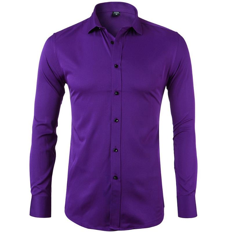 

Men' Casual Shirts Autumn Long Sleeve Slim Fit Purple Shirt Men Business Social Oversized Male Top Boys Cotton Button, Black