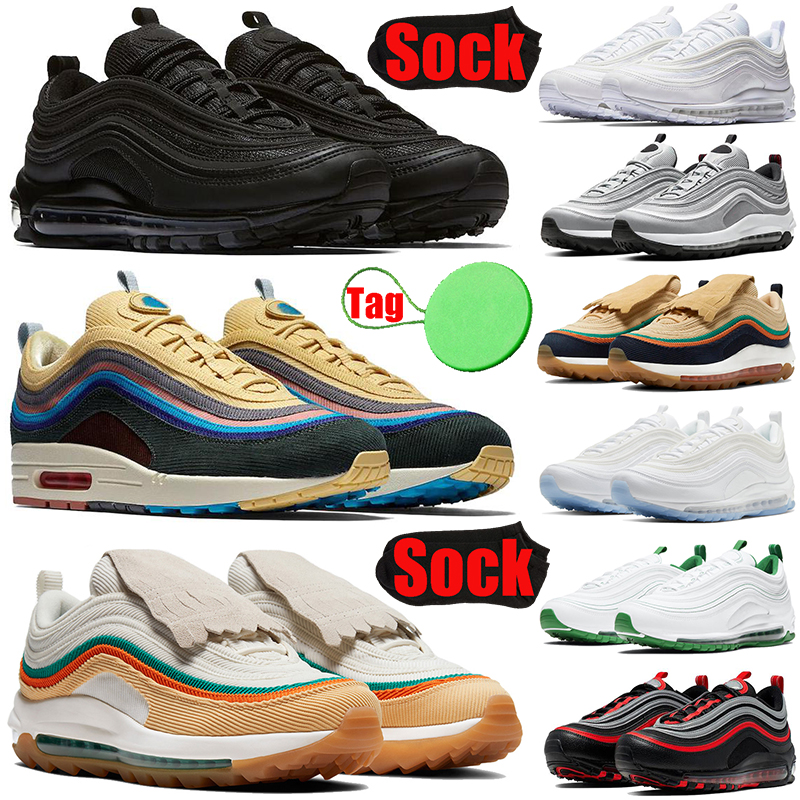 

With Tag Sock 97 sean wotherspoon 97s mens womens running shoes Triple Black White Ice MSCHF x INRI Jesus Celestial Gold men trainers sports sneakers discount, #8 reflective bred