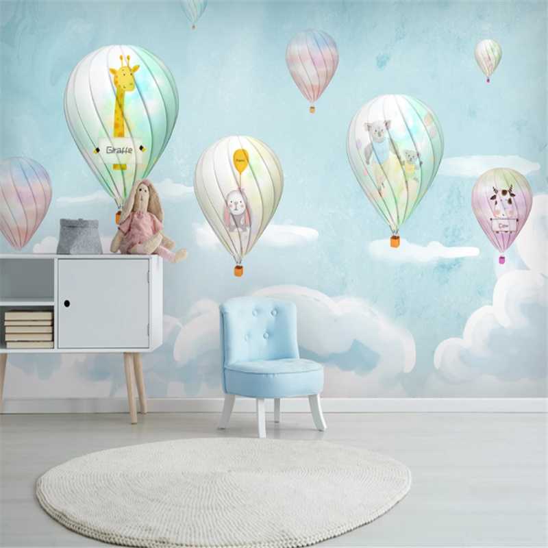 

Custom Mural Wallpaper Cartoon Air Balloon Hand Drawn Watercolor Children Room Background Wall Painting Wallpapers