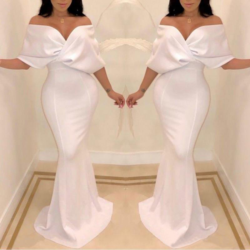 

2021 Sexy White Dubai Off the Shoulder Evening Dresses Mermaid Cape Sleeve Floor Length Formal Occasion Prom Party Dresses Custom made, Silver