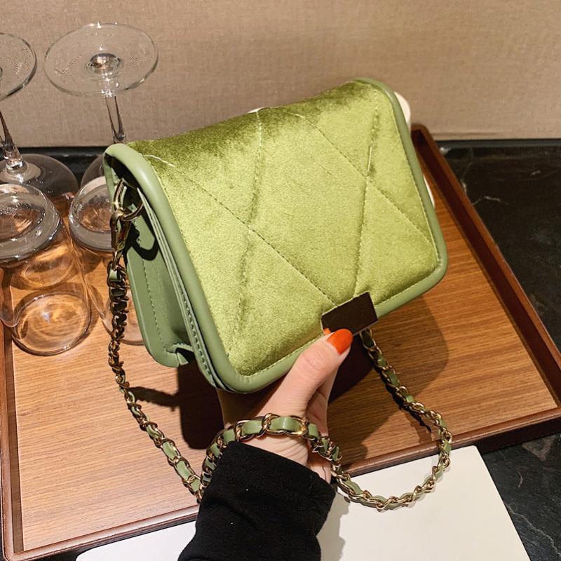 

Autumn And Winter Velvet Women Shoulder Bags Luxury Handbags Designer Fashion Messenger Bag Chains All-match Totes, Black