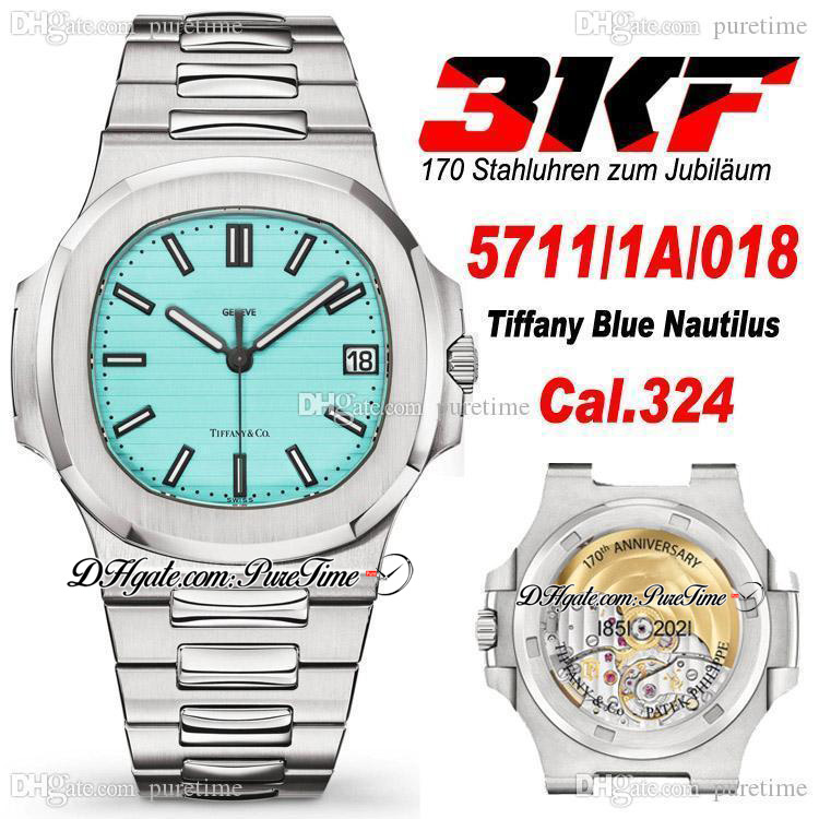 

3KF 5711/1A/018 Cal A324 Automatic Mens Watch 170 Anniversary Limited Edition Tiffan9 Blue Textured Dial Stainless Steel Bracelet Super Jay-Z Watches Puretime, Customized waterproof service
