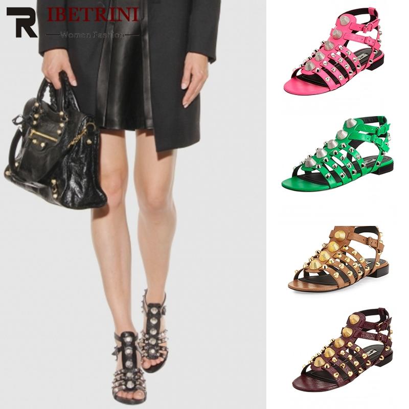 

Design Leather Gladiator Sandals Women Genuine Summer Large Size 34-43 Casual Shoes Woman, Black