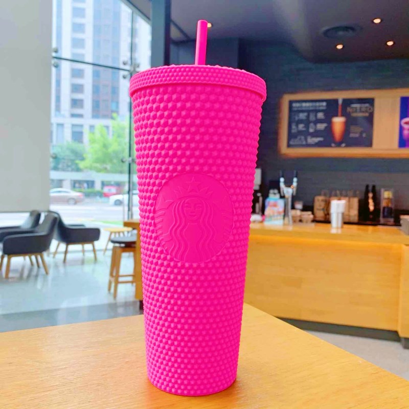 

Summer Starbucks Fluorescent pink durian laser Straw cup Tumbler high-capacity 710ML Mermaid plastic cold water coffee Mug gift, Contact us for more style