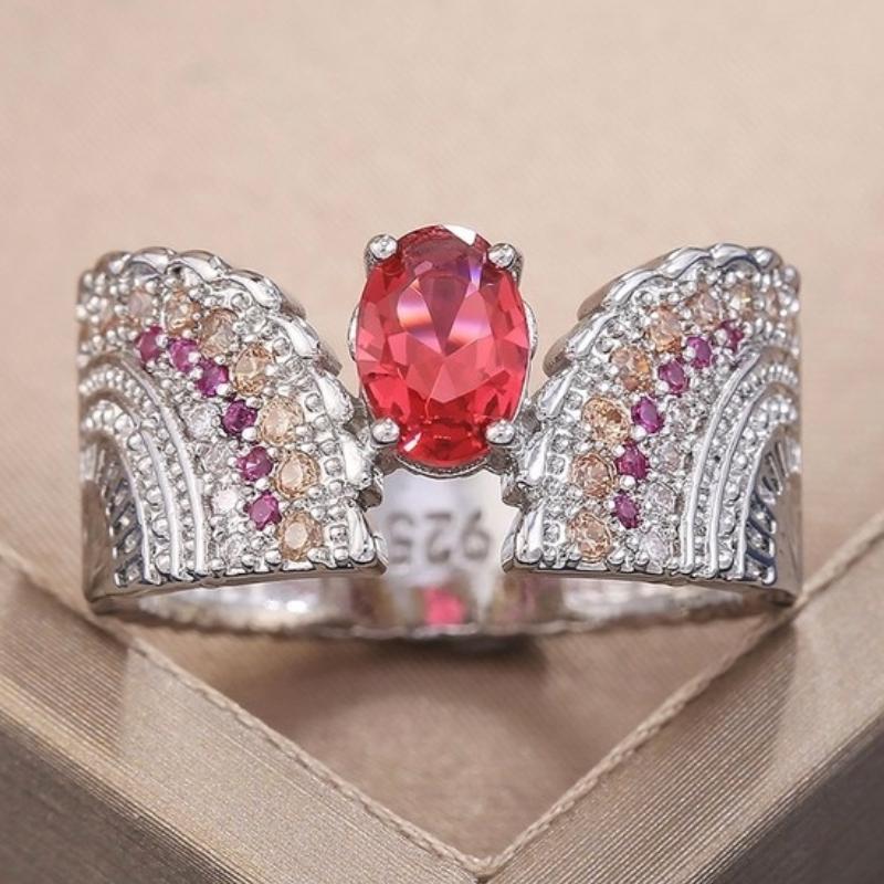 

Wedding Rings CAOSHI Noble Rose Red Oval Stone Finger For Women With Fanshaped Band Vintage Party Anniversary Jewelry Gifts