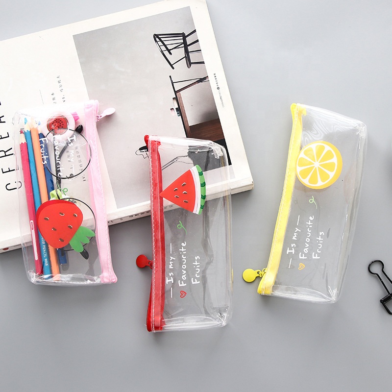 

Fruit Print Pen Bags Transparent PVC Pencil Case for Girl Kids 1221454