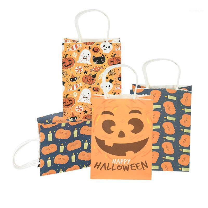 

Gift Wrap 5pcs Halloween Handle Paper Bags Pumpkin Ghost Candy Biscuit Package Kids Trick Or Treat Happy Packaging Bag