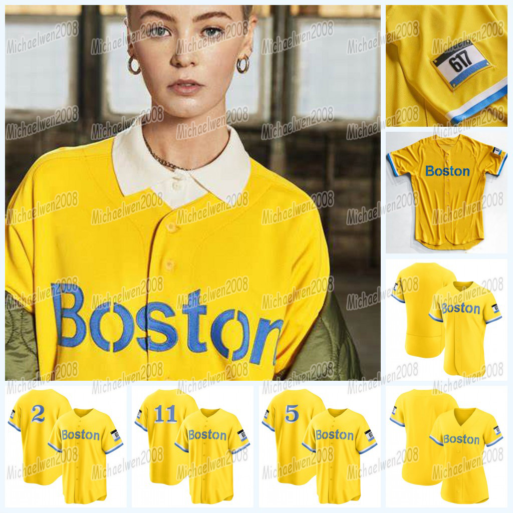 

Boston 2021 City Connect jersey Gold/Light Blue Alex Verdugo Enrique Hernandez Hunter Renfroe J.D. Martinez Franchy Cordero Rafael Devers Xa, Blue;black