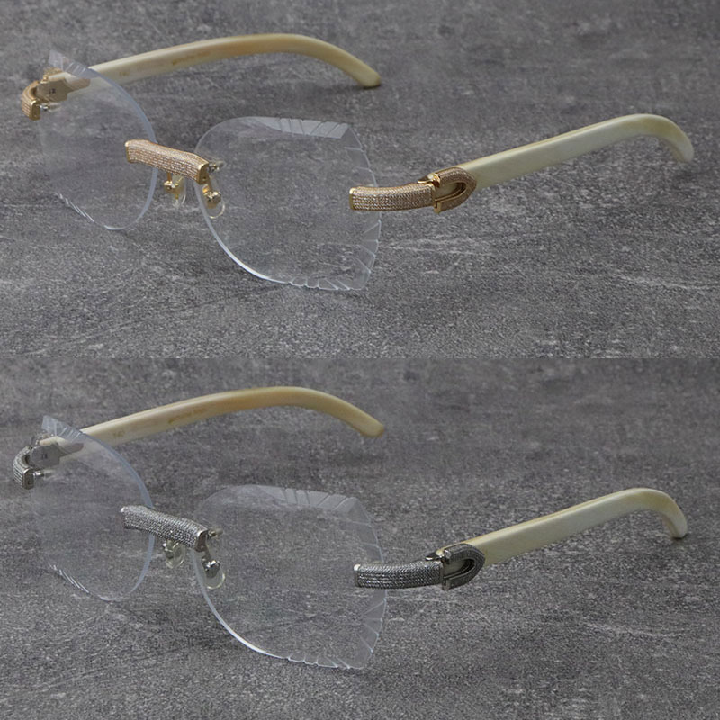 

Micro-paved Diamond Set Rimless Frames 8200761 White Genuine Natural Buffalo Horn Eyewear Male and Female 18K Gold C Decoration Frame Glasses Designer Eyeglasses