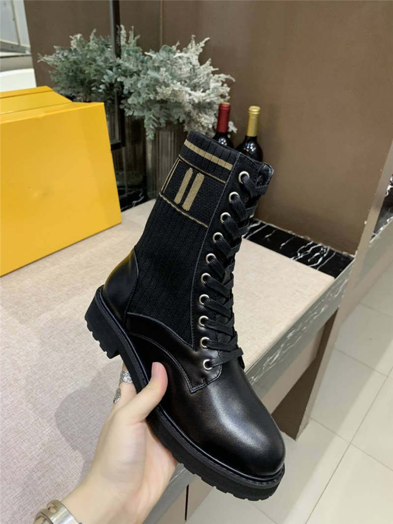 

New Women's Knitted Sock Ankle Combat Zucca Leather Boots 38, Black