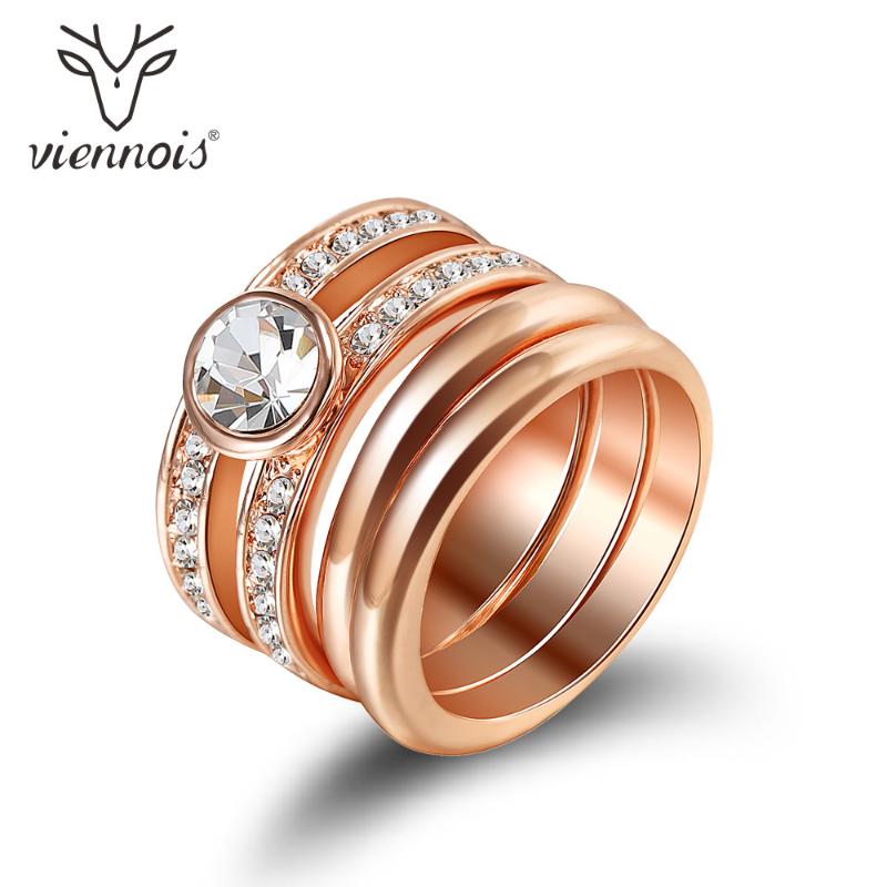 

Cluster Rings Viennois Wedding Ring Sets For Women Rose Gold Color Knuckle Finger Rhinestones Paved Cocktail Fashion Jewelry Gifts, Golden;silver