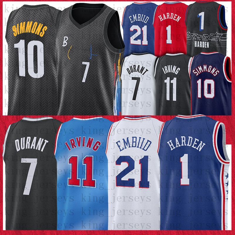 

7 Kevin 1 Harden Durant Basketball Jerseys 11 Kyrie 10 Ben Irving Simmons Joel 21 Embiid Jersey, Black;red