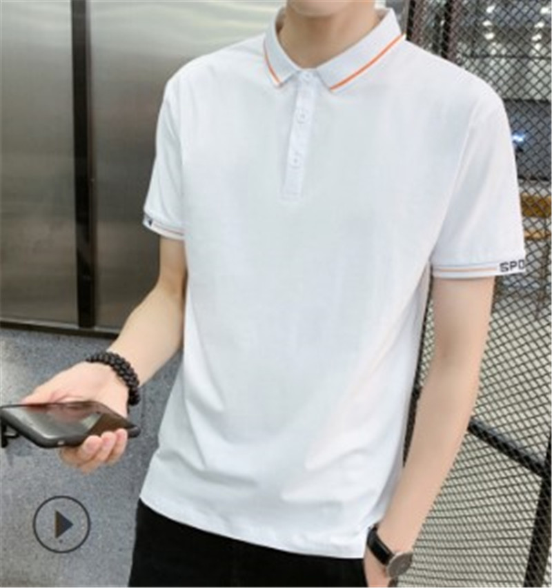 

Mens Designer Striped Polos Turn Down Collar Regular Tees Short Sleeve Solid Color Mens Casual Tops, White;black