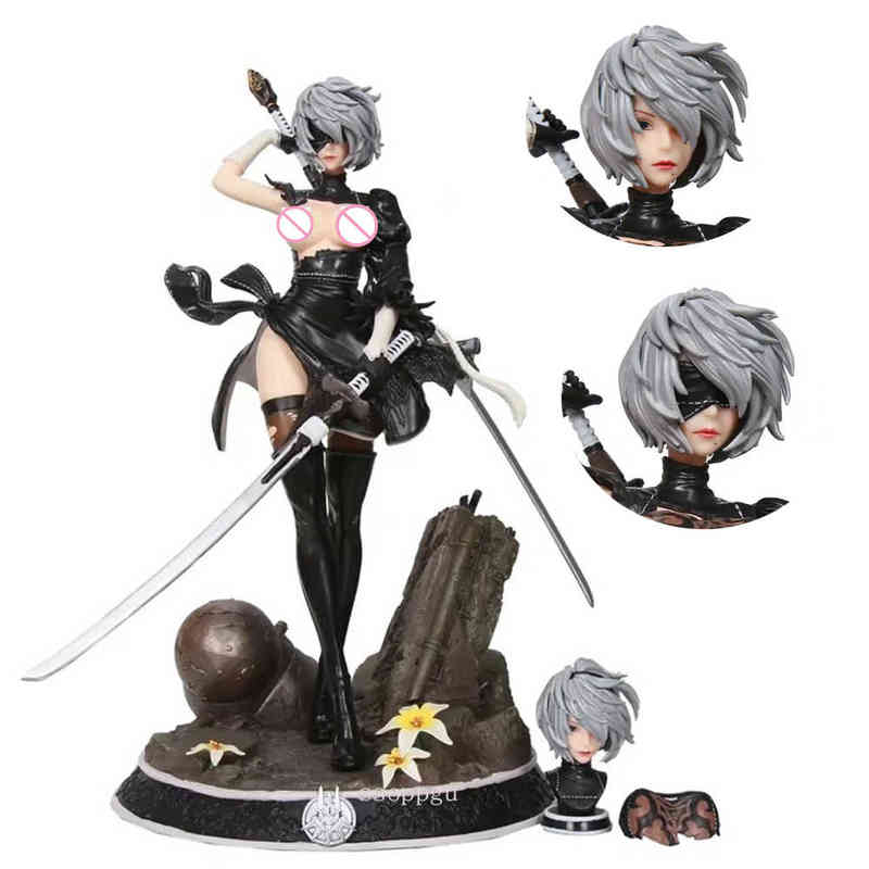 

GK Anime Figure NieR: Automata Yorha No. 2 Type B 2B Girl PVC Action Figure Toy Game Statue 2 Heads Collection Model Doll Gifts AA220311, No retail box