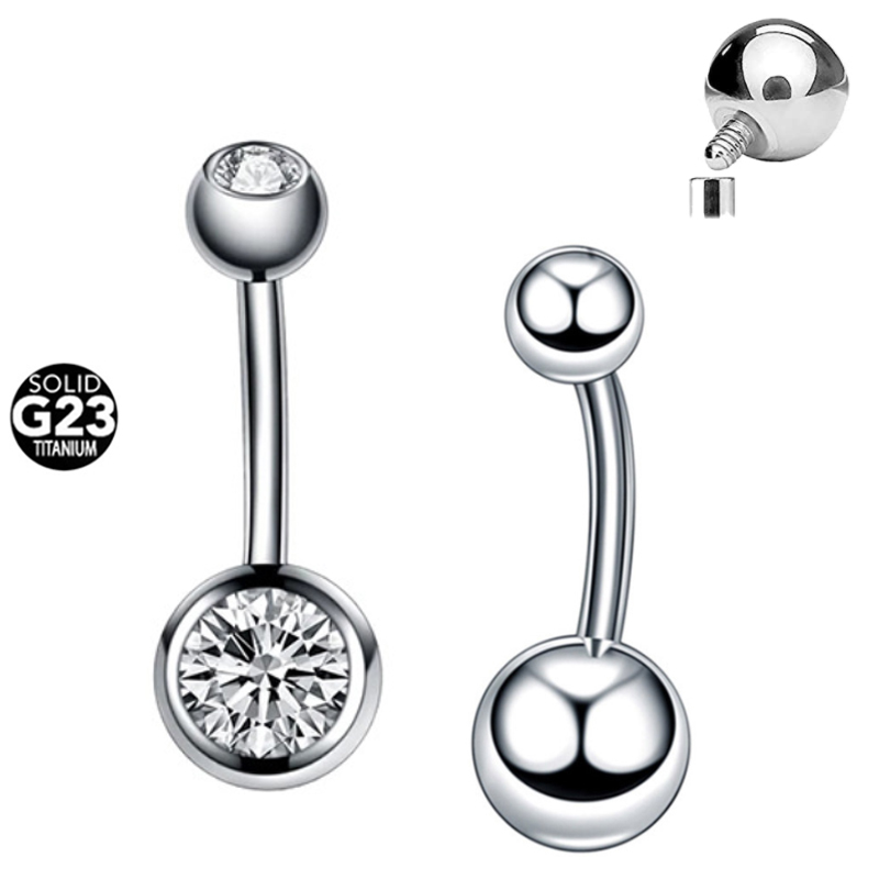 

14G Solid G23 Implant Grade Titanium Belly Button Ring Internally Threaded CZ Navel Piercing Barbell Women Body Jewelry
