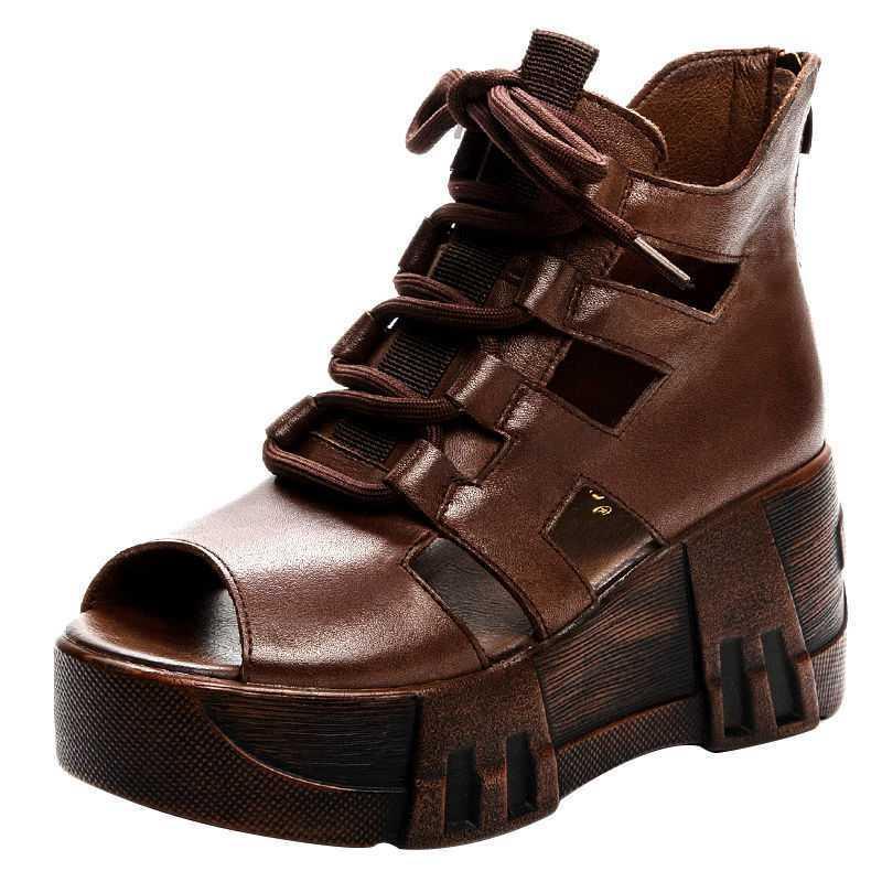 

Dress Shoes Spring And Summer Hole Sandals Slope With Ethnic Roman Style Thick-soled Mother Fish Mouth Strap High-heeled, Black