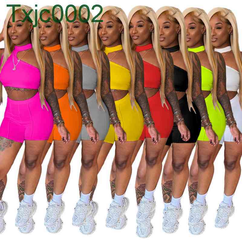 

Women Tracksuits Two Pieces Set Designer Slim Sexy Irregular Design Sleeveless Shorts Solid Colour Outfits Sportwear, Gray