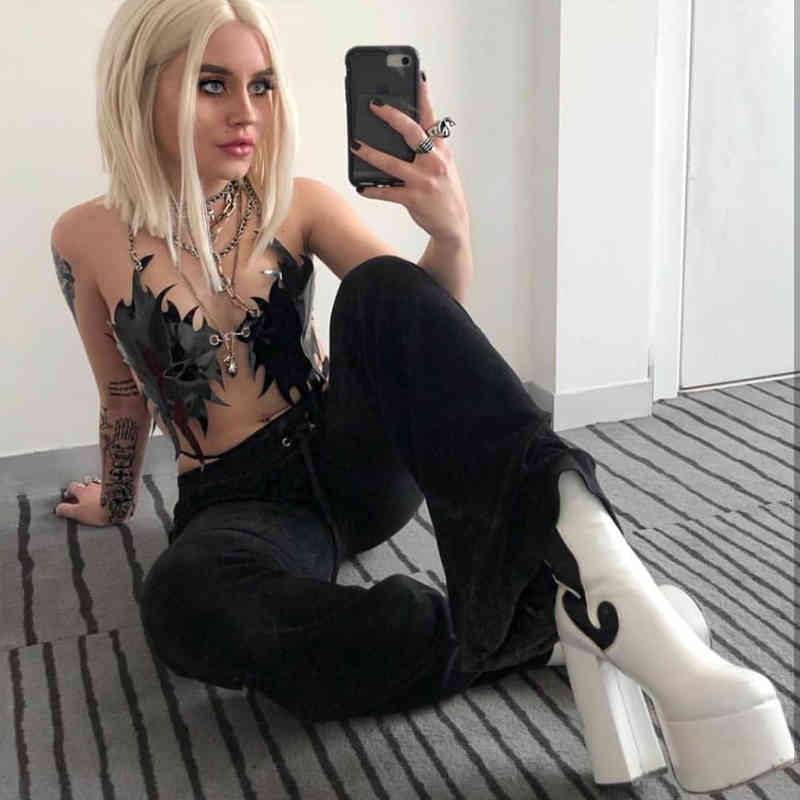 

dress shoes perixir chunky woman boots design winter super high heels platform lady night club round toe ankle size 36-41 6kw0, Black