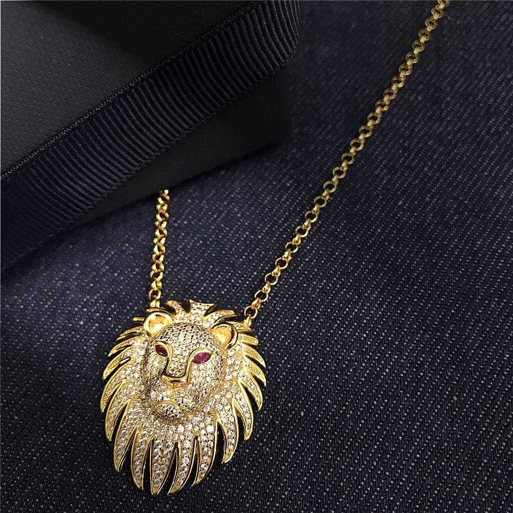 

New Lion Design Exaggerated Retro Gold Color Steampunk Zirconia Necklace For Women Girls Punk Jewelry Collier Femme Zk30 X0707