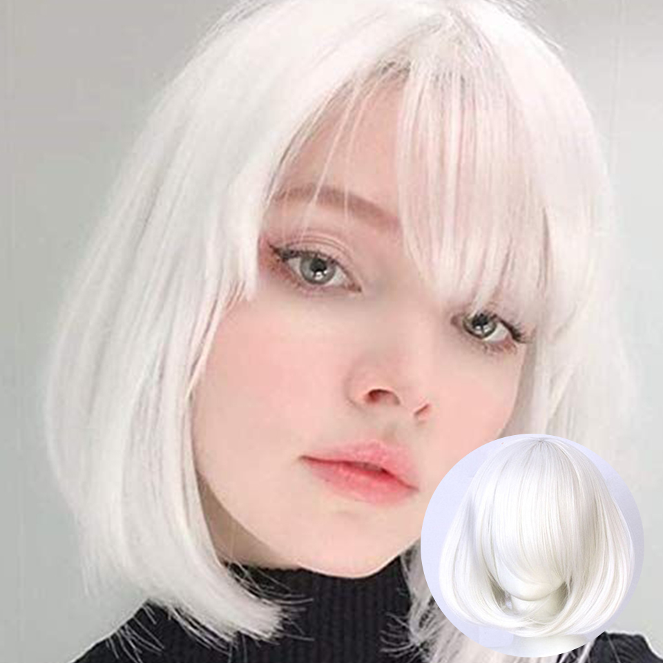

Synthetic Wig Pink Red Black Blue Purple Blonde White Wig Female Short Bob Halloween Christmas Party Cosplay Wigs For Women, Ice blue
