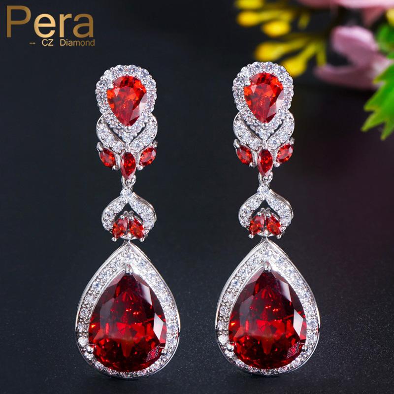 Dangle & Chandelier Pera Luxury Bridal Wedding Red Cubic Zirconia Ear Long Jewelry Silver Color Big Drop Earrings For Women Accessories E222-image-697802213