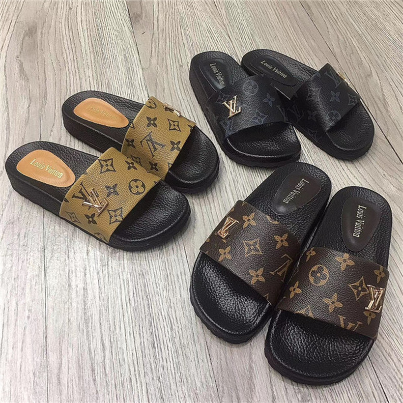 

Fashion Beach LOUIS Leather slippers Womens VITTON 66 Sandals slides women Flip Flops channel Shoes, White;black