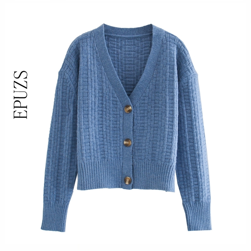 

winter BLUE GREY knitted cardigan women sweater long sleeve korean casual 210521, Gray