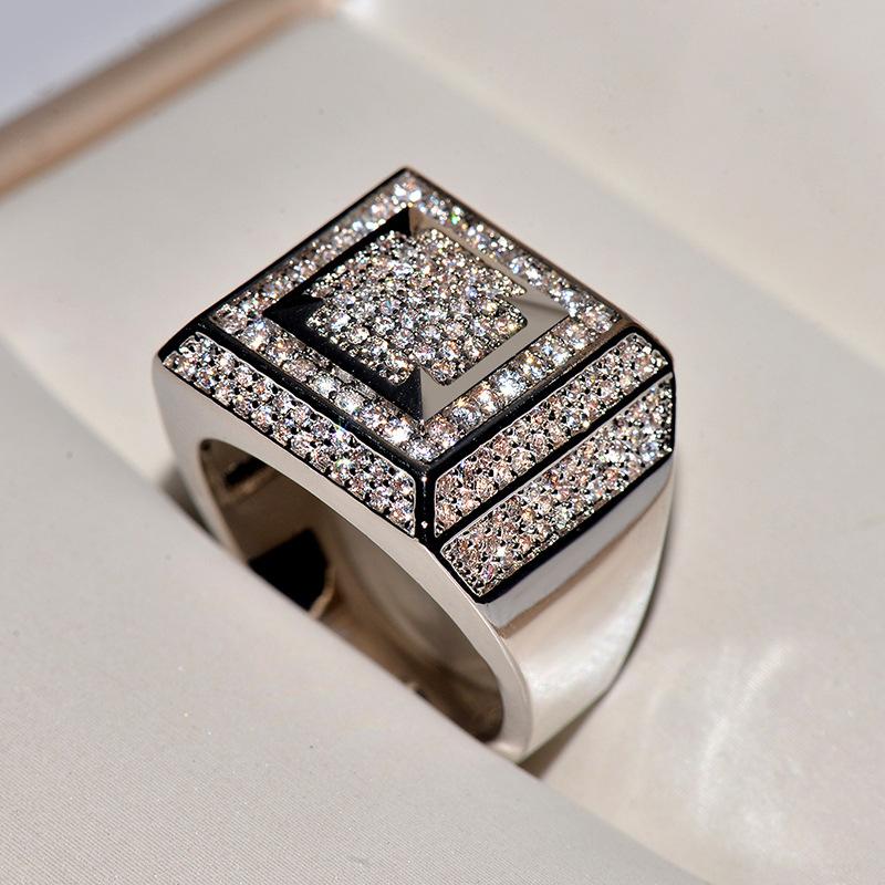 

White Gold Ring Men Hiphop/Rock Origin Natural Moissanite Gemstone Luxury Invisible Setting 14 K Yellow Rings Cluster