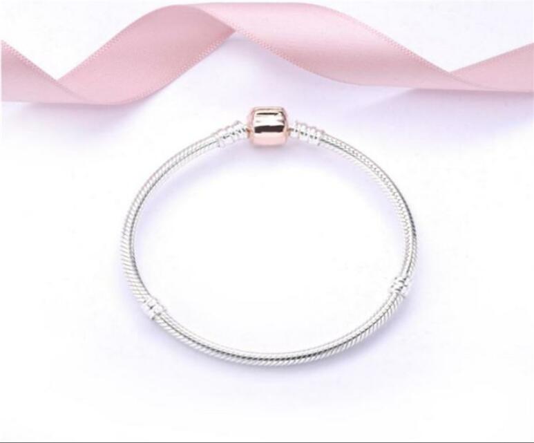 

925 Sterling Silver BRACELET 18K rose gold enamel Clasp for Pandora Charm Bracelets with Original box Women Wedding Jewelry
