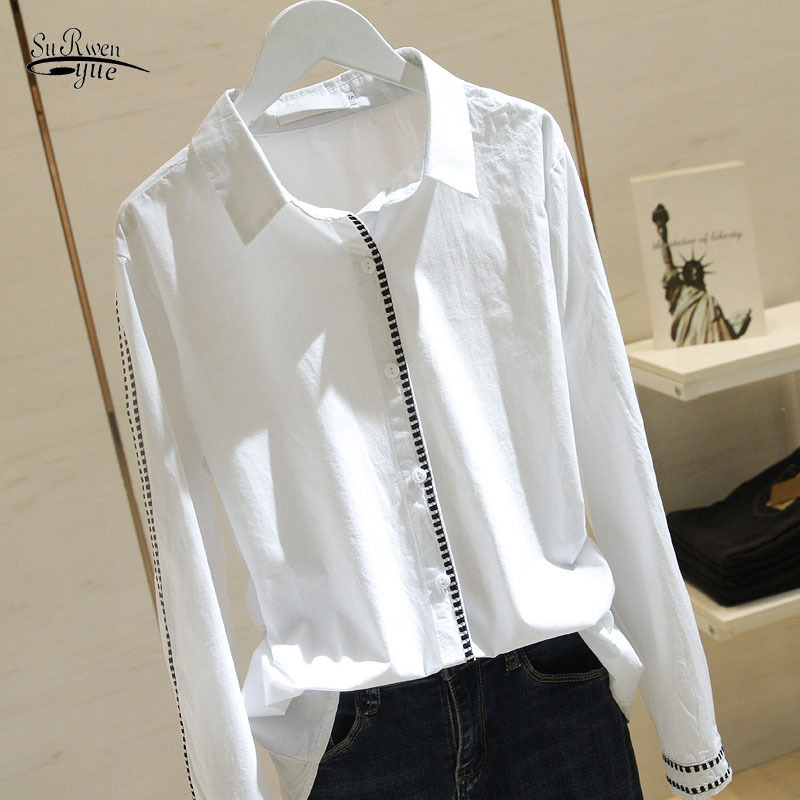

Korean Women Tops and Blouses Spring Long Sleeve Shirt Solid Plus Size Office Lady White Cotton Clothes Blusas 8930 50 210521