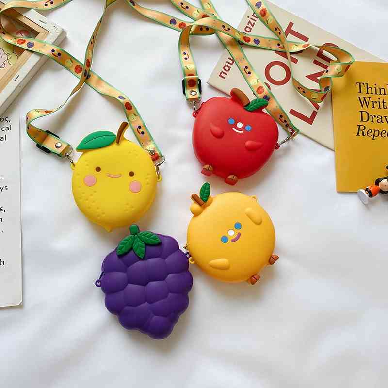 

New children's silicone bag Korean lovely fruit shape Single Shoulder Messenger Bag Girl's zero wallet, Red
