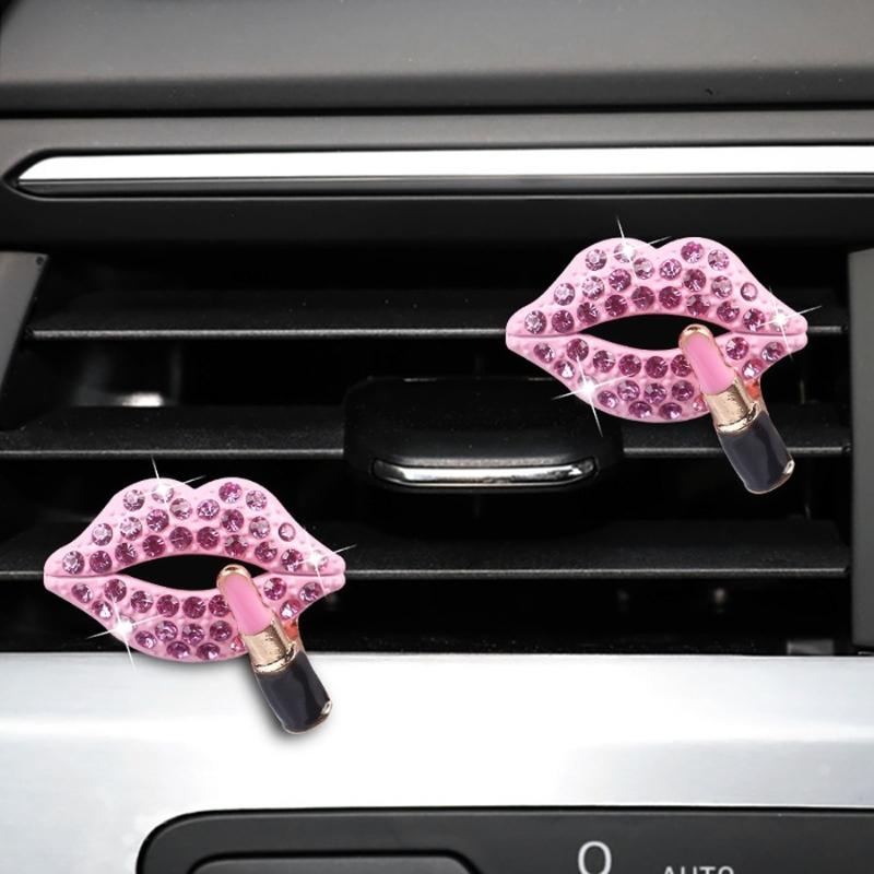 

Interior Decorations 2Pcs Crystal Red Lips Car Air Freshener Auto Outlet Perfume Clip Car-styling Vent Solid Fragrance Diffuser Pink Accesso