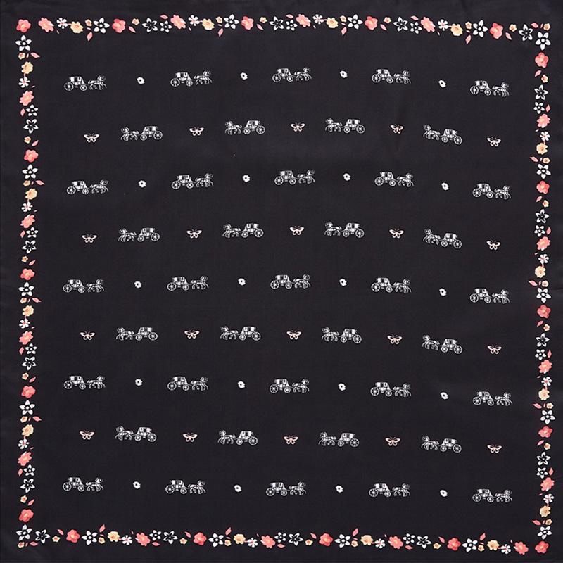 

Scarves White Carriage Print Scarf Women Silk Handkerchief 60cm Black Navy Blue Square Bandana Foulard Neckerchief Female Wholesale