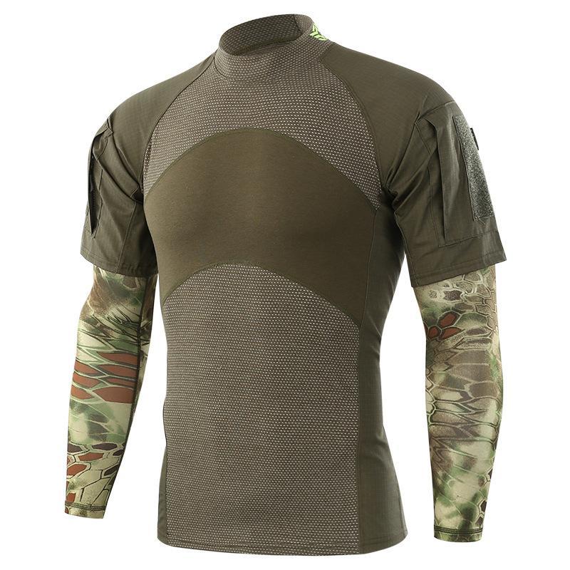 

Men's Sweaters Tactical Suit Short-sleeved Cotton Moisture Wicking Outdoor Camouflage Pullover with Python Pattern Sleeves YEO7, Fg camouflage
