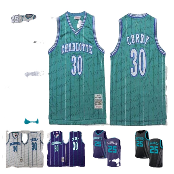 

Custom Men womens charlotteHornets25 Alonzo Mourning #30 Dell Curry Purple 1995 All Star Throwback Stitched Basketball Jersey, Grey
