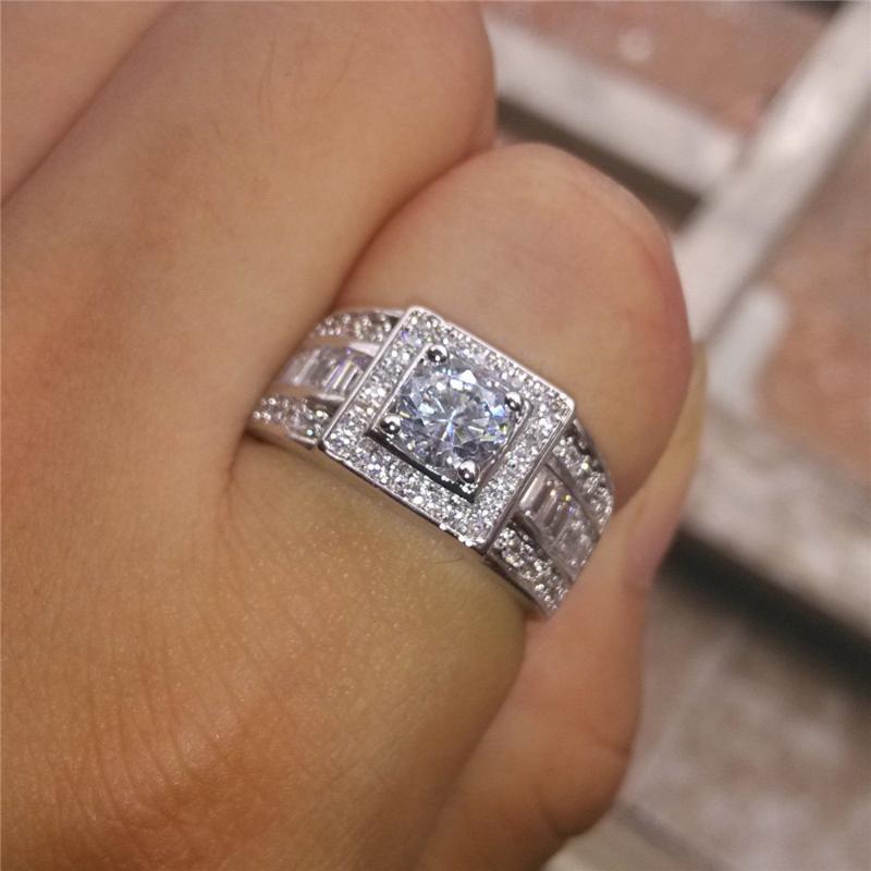 

Wedding Rings Vintage Bling Crystal Filled Silver Color For Men Fashion Jewelry Gift Ring Size 5-12