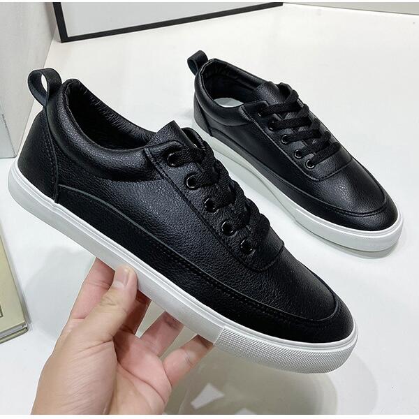 

2022 Men's autumn slip-on black shoes men thin-soled round toe front lace-up breathable daily work canvas shoes