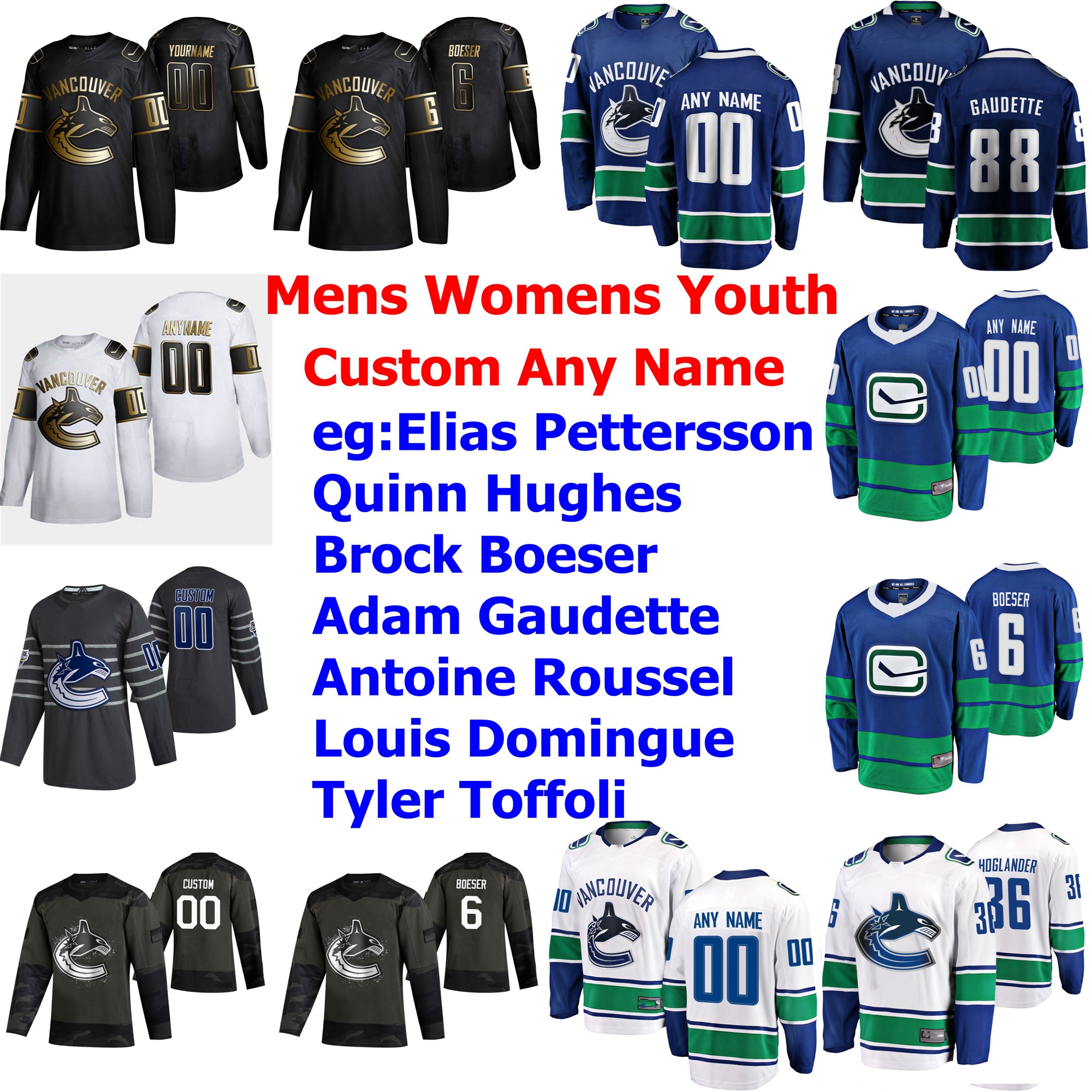 

Vancouver Canucks Hockey Jerseys 36 Nils Hoglander Jersey 56 Marc Michaelis 26 Antoine Roussel 24 Jimmy Vesey 18 Jake Virtanen 8 Jordie Benn, Black;red