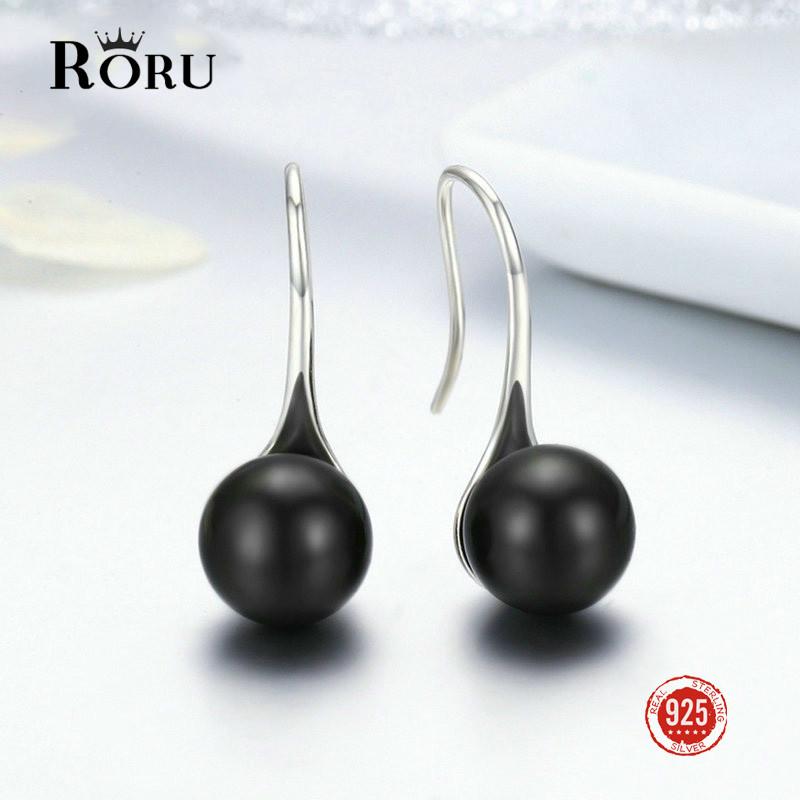 Sterling Silver Hook Freshwater Natural Pearl Earrings Elegant Women Pendant Jewelry Black Drop Earring Treble Clef Dangle & Chandelier-image-697475427