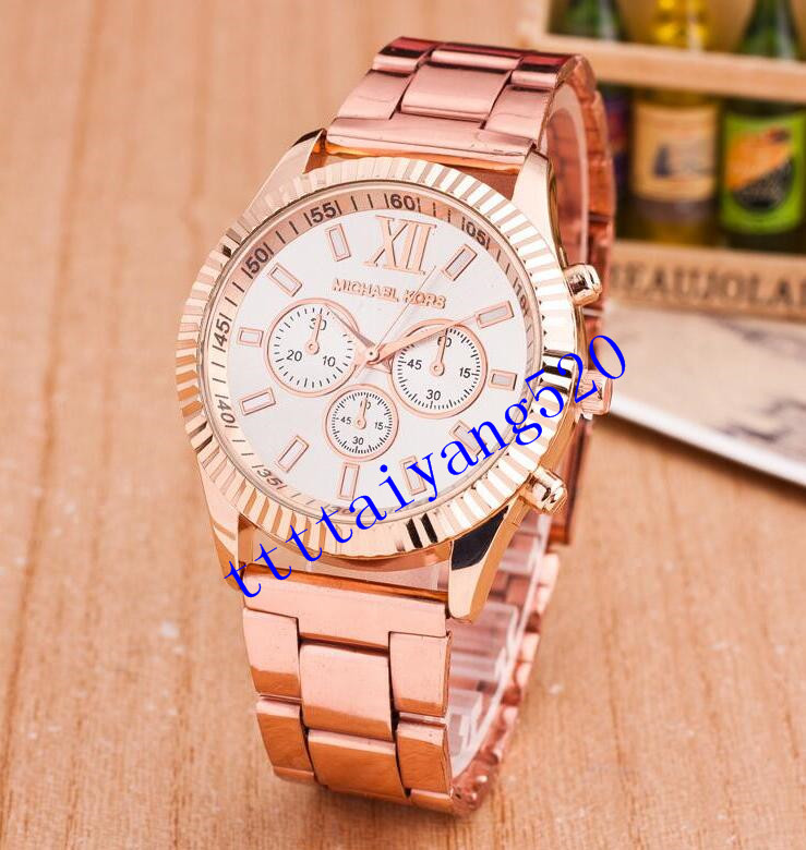 

024 michaelmkkors Fashion designer Diamond Watches women Girl Big letters women Clock Wristwatch steel band watch Quartz watch men, Black;brown