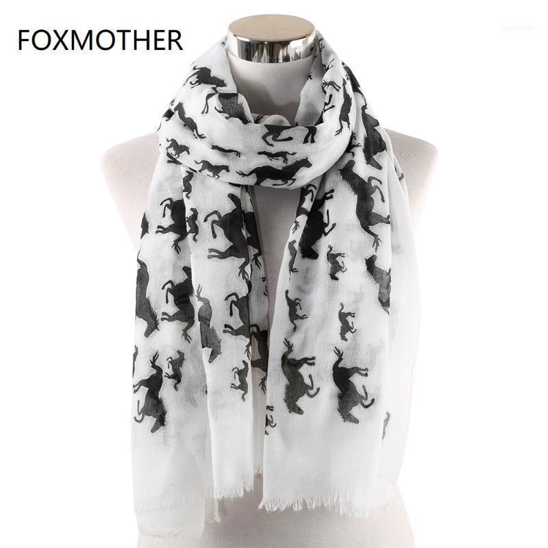 

Scarves FOXMOTHER White Horse Scarf Women Shawls Wraps Bufanda Mujer Animal Foulard Femme Ladies Spring 20211