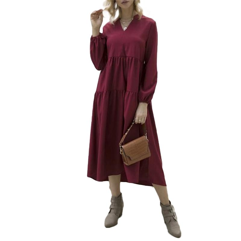 

Casual Dresses Fashion Boho Women Wine Red Loose Long Sleeve Blouse Shirt Dress Stylish Womens Sexy V-neck, Black;gray