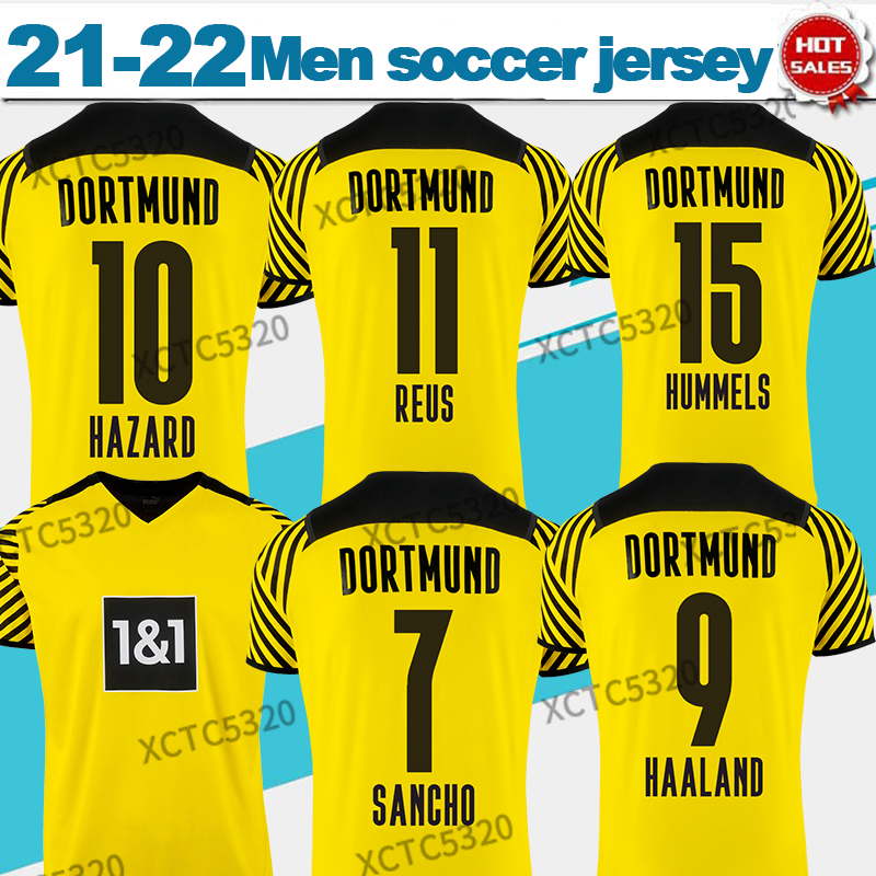 

21 22 Dortmundt Soccer Jersey #9 HAALAND #11 REUS Soccer Shirt #7 SANCHO #10 HAZARD Men Home football Uniforms On sale, No name no number